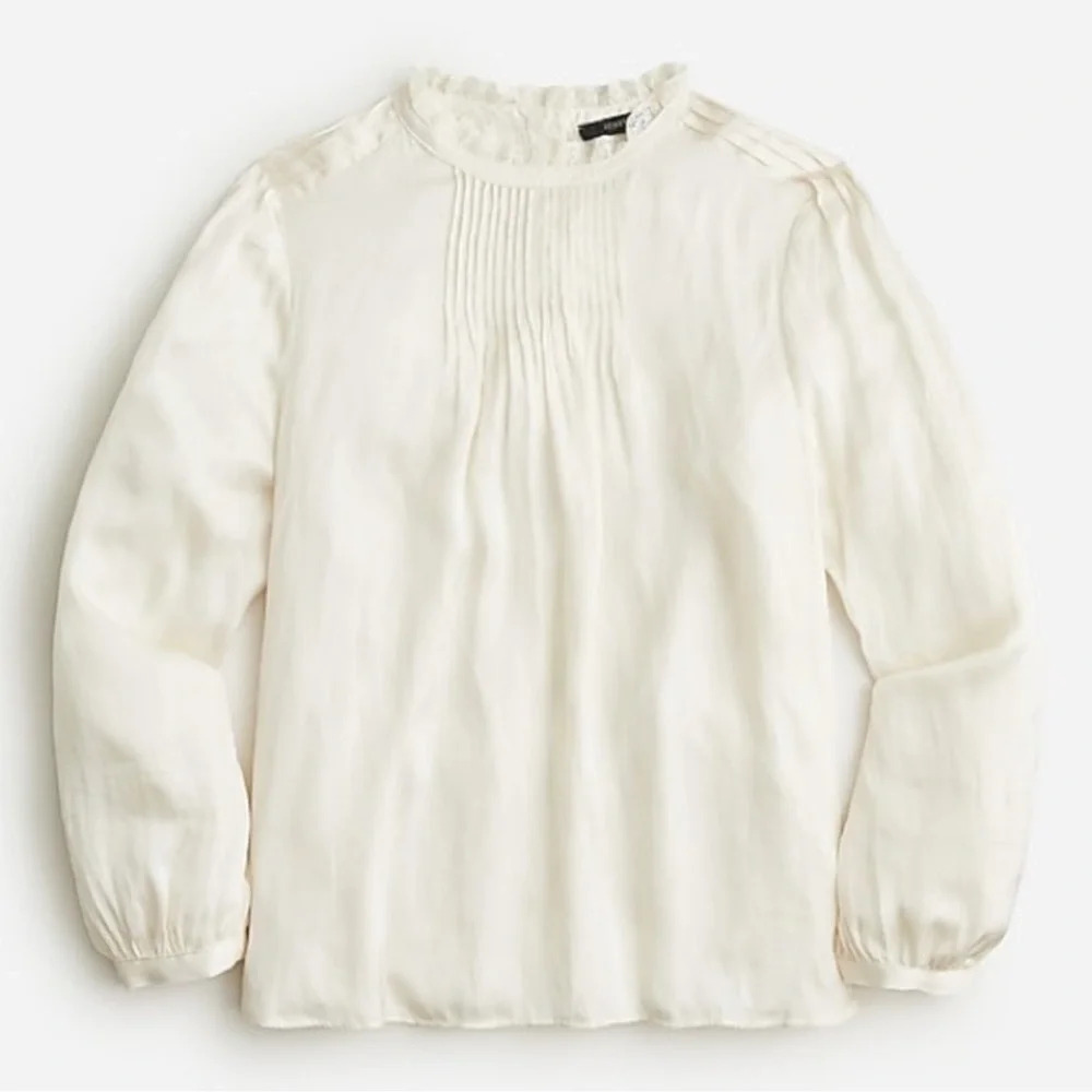 J. Crew Cream Ruffle Lace Blouse Size Large has tags long sleeve pin tuck